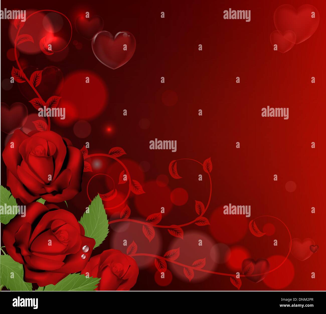 Red valentines day background with heart shaped bubbles and red roses ...