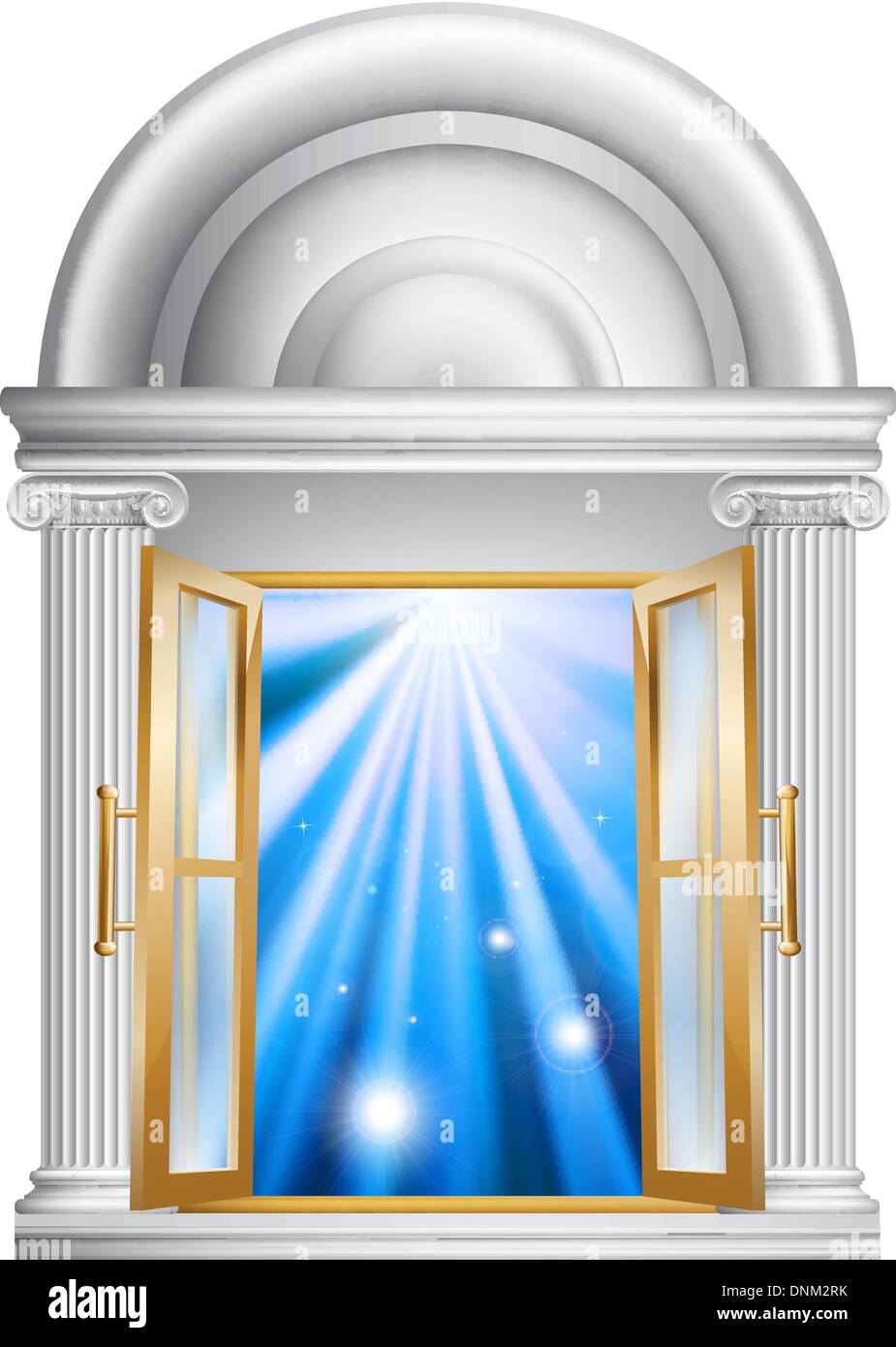An illustration of an open marble door entrance with blue light on the other side, could be a concept for heaven or the afterlif Stock Vector