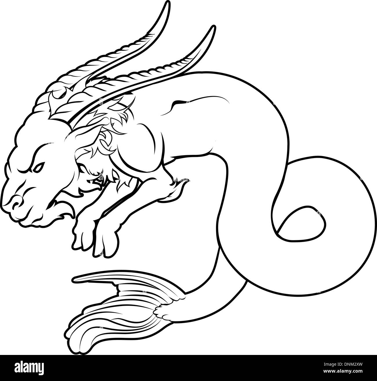 An illustration of a stylised black sea goat perhaps a sea goat tattoo Stock Vector