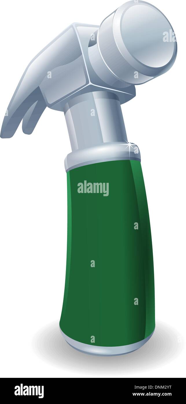 An illustration of a cartoon claw hammer with green handle Stock Vector