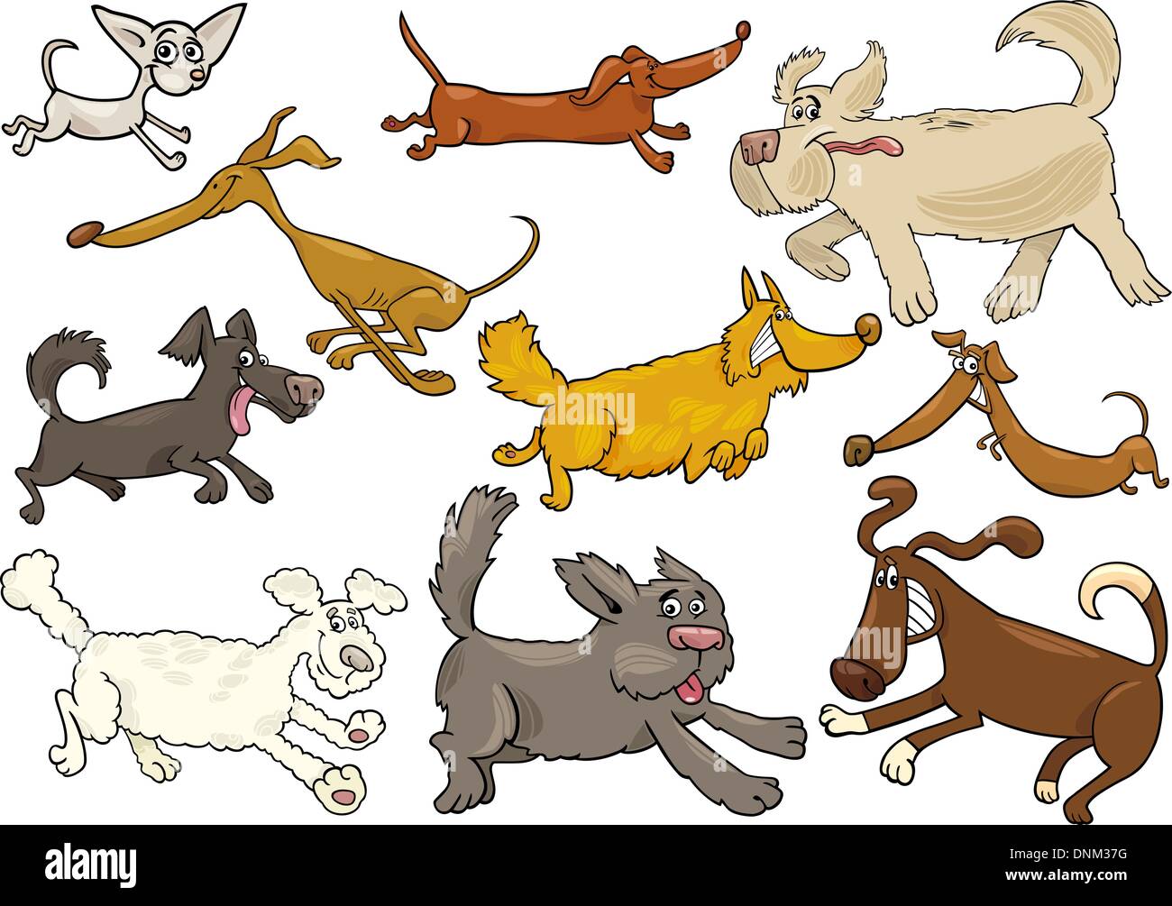 Cartoon Illustration of Different Playful Running Dogs or Puppies Set Stock Vector