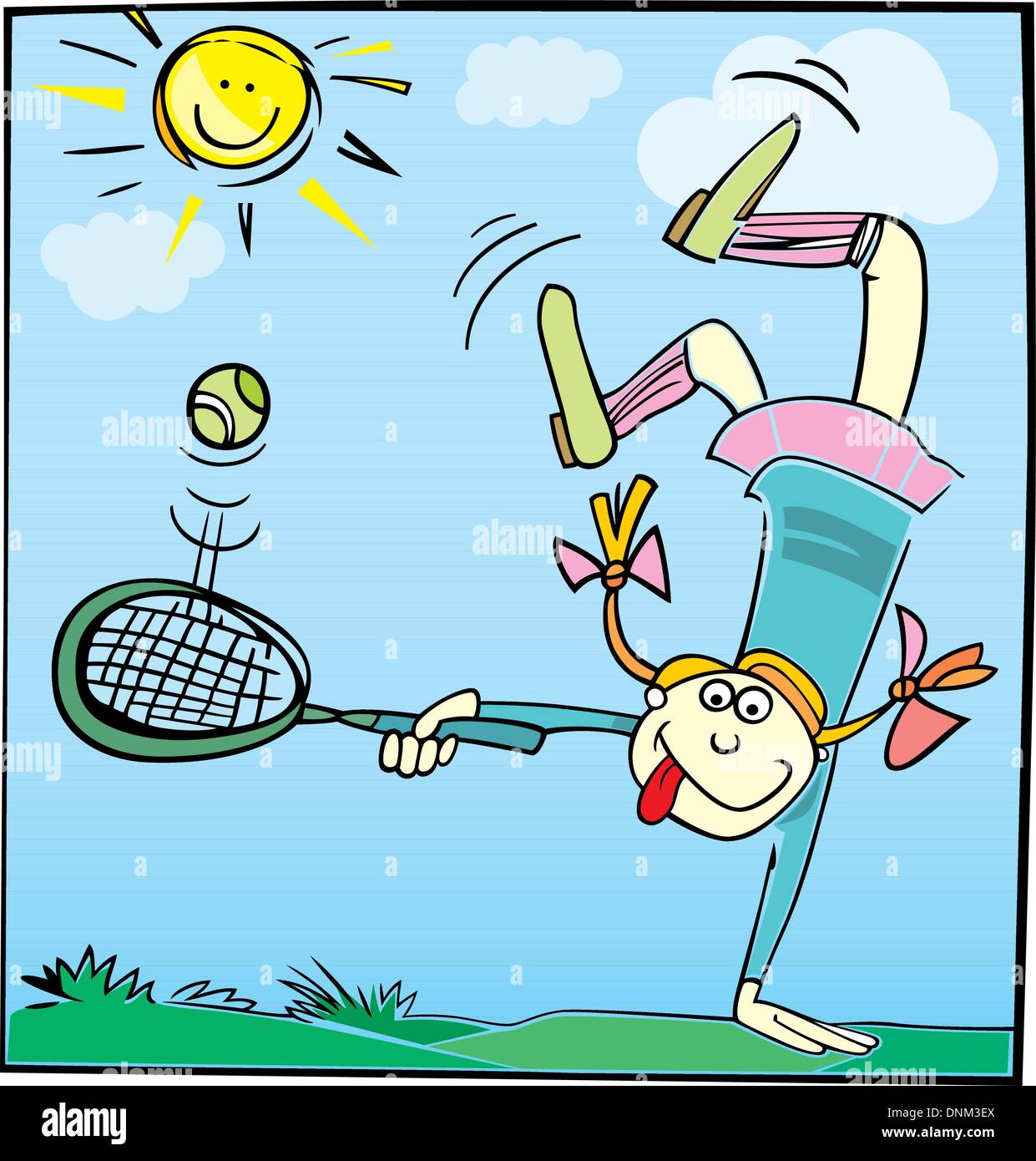 Cartoon illustration of funny little girl playing tennis Stock Vector Image  & Art - Alamy