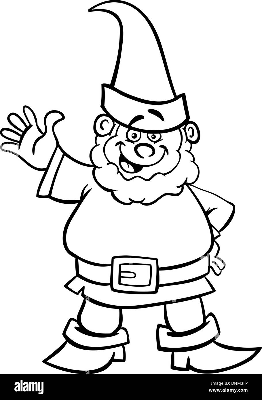 Black and White Cartoon Illustration of Fantasy Gnome or Dwarf for Coloring Book Stock Vector
