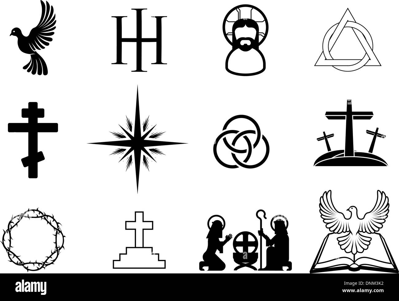 A set of Christian religious signs and symbols Stock Vector