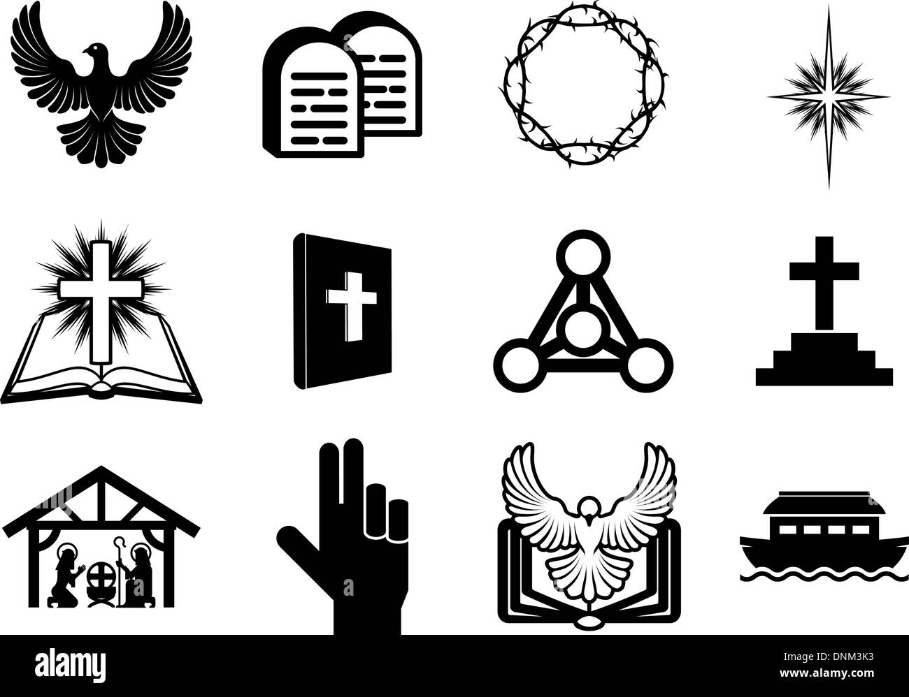 Set of Christian religious icons, signs and symbols Stock Vector