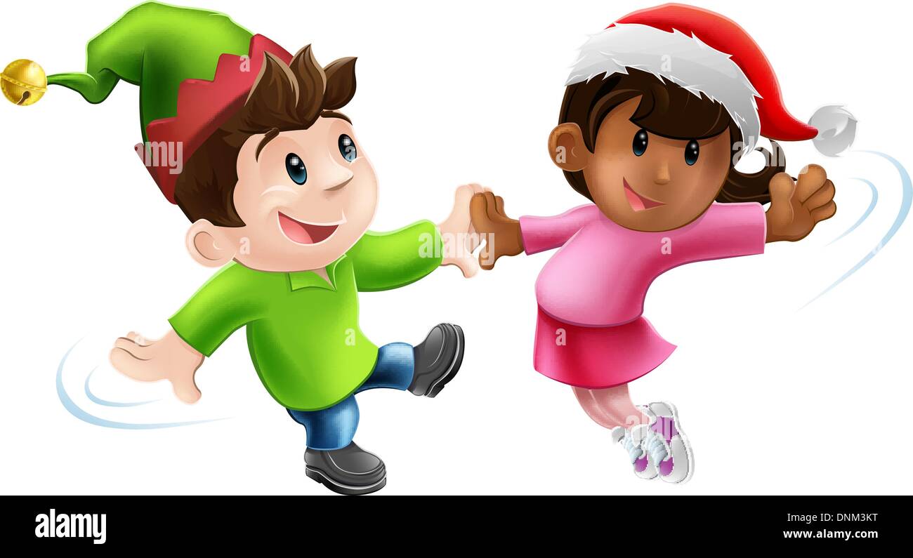 Illustration of two young people in Christmas costume having a dance together Stock Vector