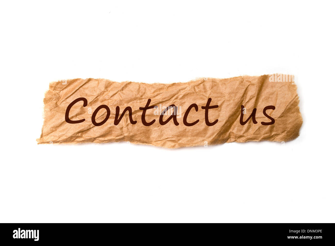 Contact us title on piece of crumpled old paper Stock Photo - Alamy