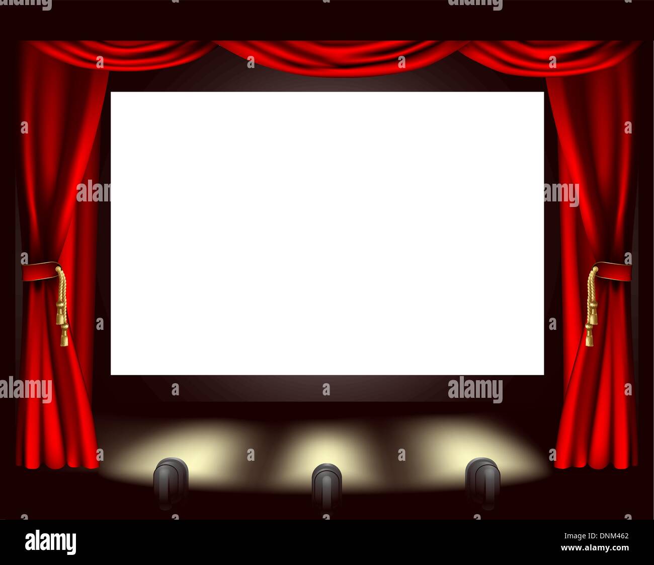 Illustration of cinema screen, lights and curtain Stock Vector