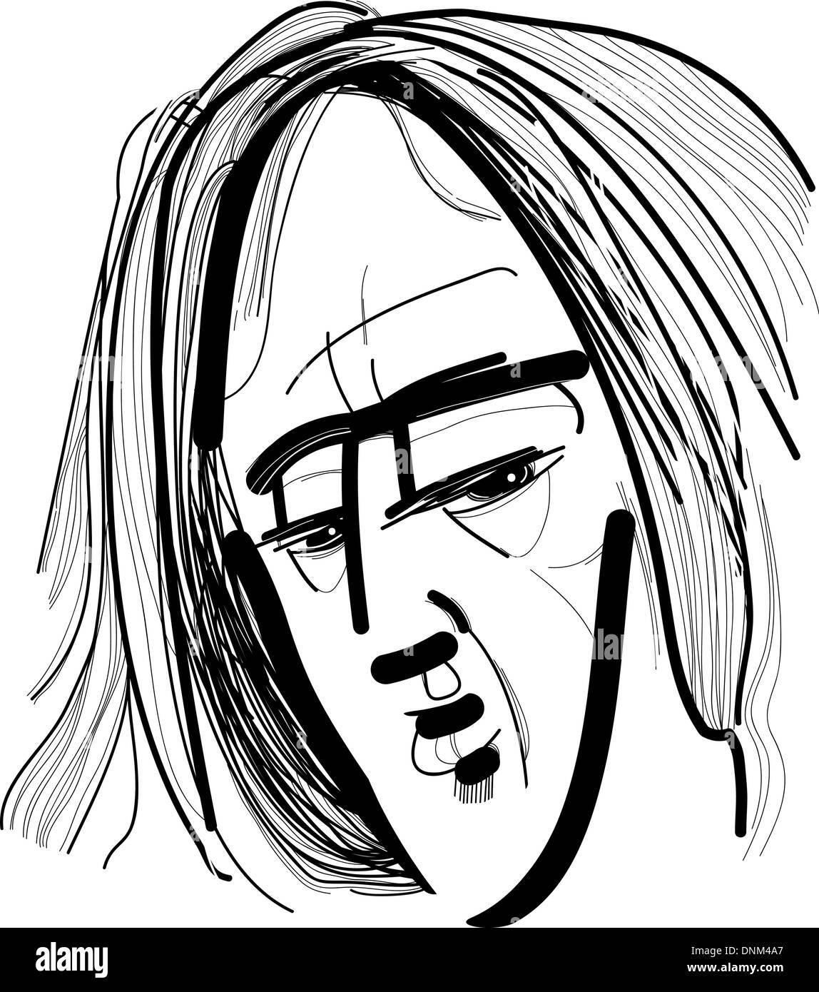 Sketch Drawing Illustration Of Man With Long Hair Stock