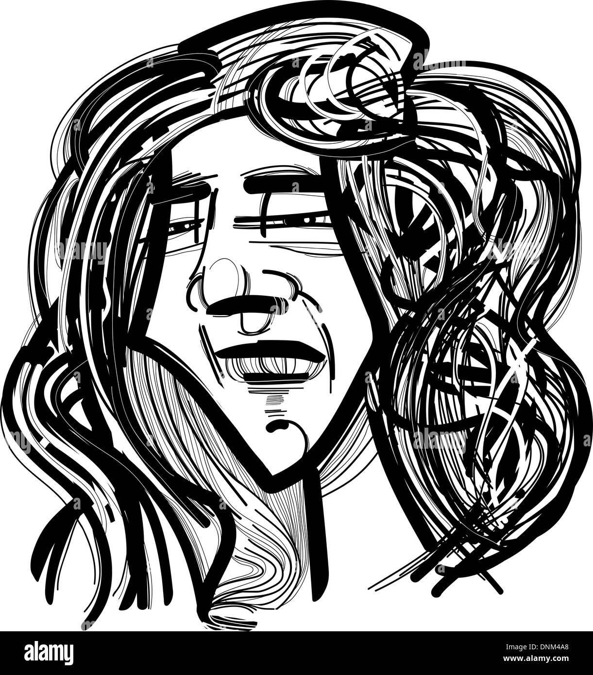 Sketch Drawing Illustration Of Man With Long Hair Stock
