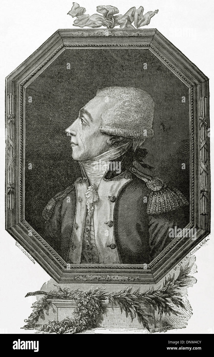 Marquis of La Fayette (1757-1834). French military and politician. Engraving by Pannemaker. Our Century, 1883. Stock Photo
