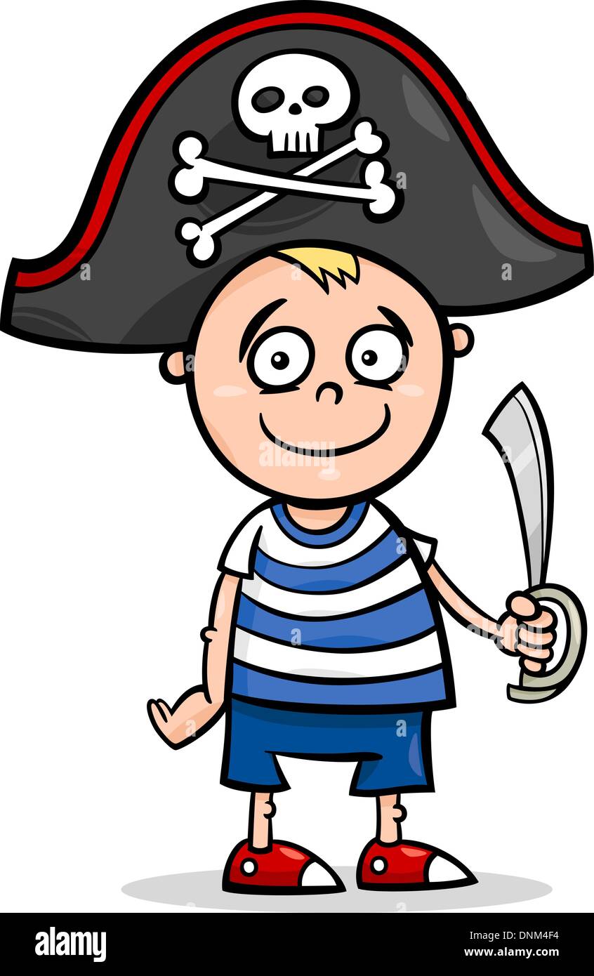 Cartoon Illustration of Cute Little Boy in Pirate Costume for Fancy Ball Stock Vector