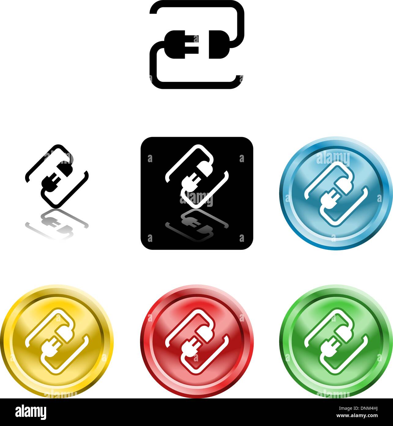 Several versions of an icon symbol of a stylised plug connecting Stock