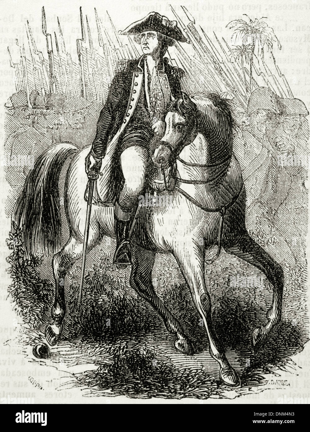 Marquis of La Fayette (1757-1834). French military and politician. Engraving by E. Coppin. Universal Library, 1851. Stock Photo
