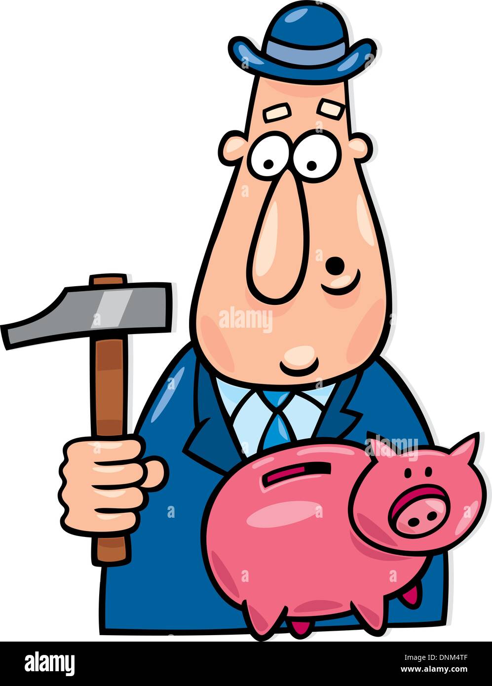 Cartoon illustration of man with hammer and piggy bank Stock Vector ...