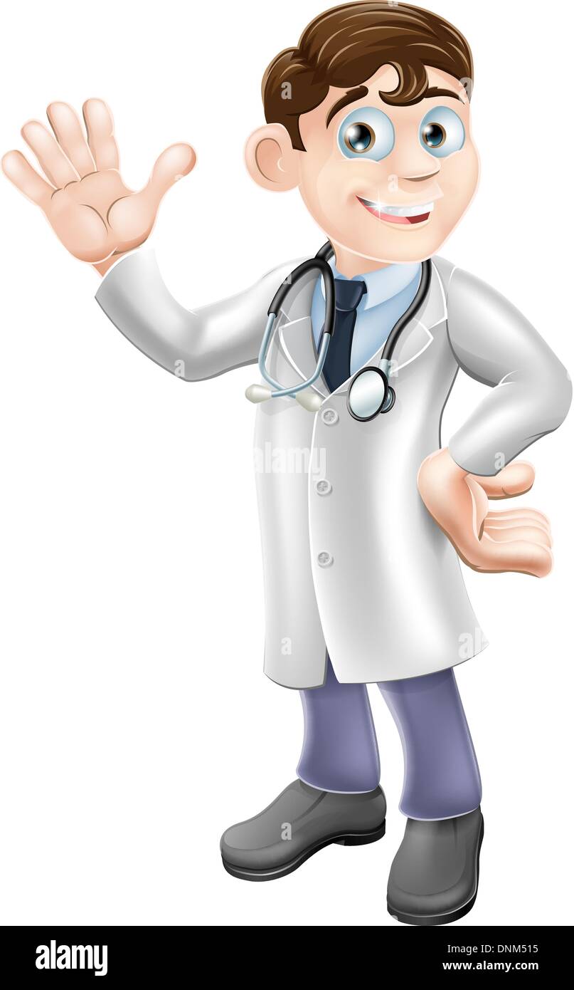 An illustration of a friendly cartoon doctor smiling and waving Stock Vector