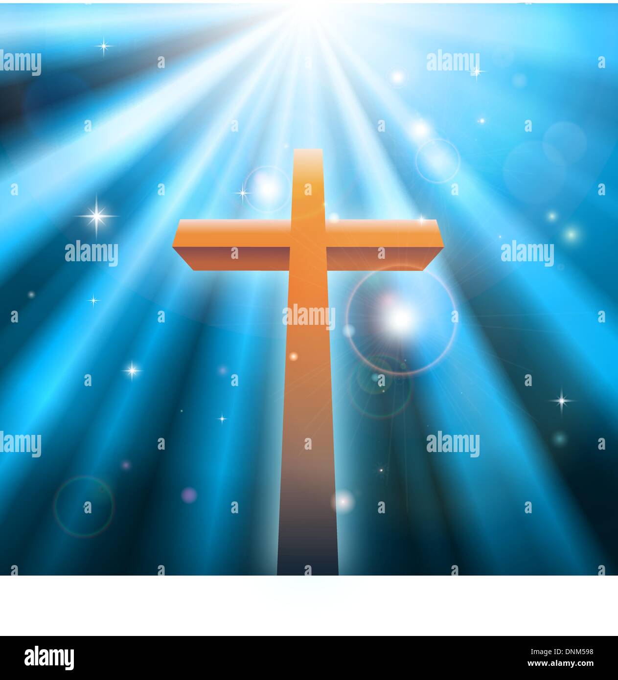 Christian religion cross crucifix bathed in light rays Stock Vector