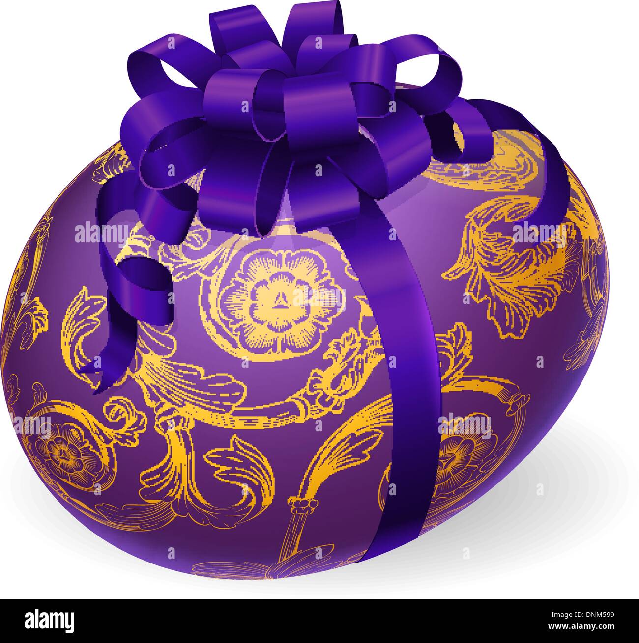 Illustration of a luxury patterned Easter egg wrapped with satin bow Stock Vector
