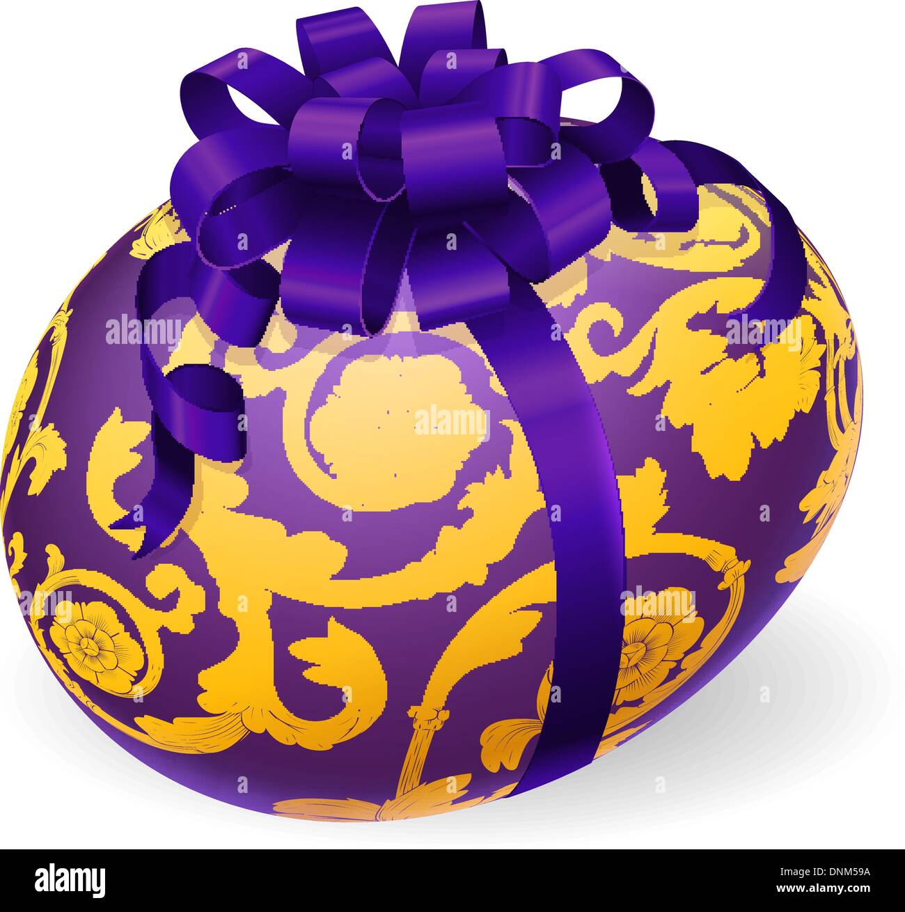 Illustration of a purple Easter egg with bow and ornate floral patterns Stock Vector