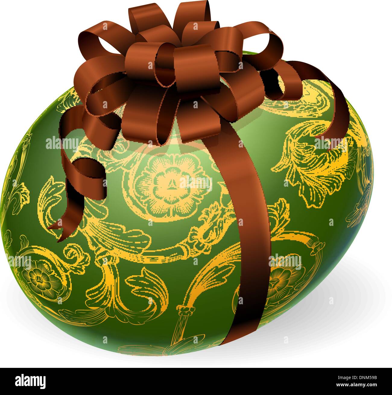 Chic wrapped Easter egg with bow and golden floral patterns Stock Vector