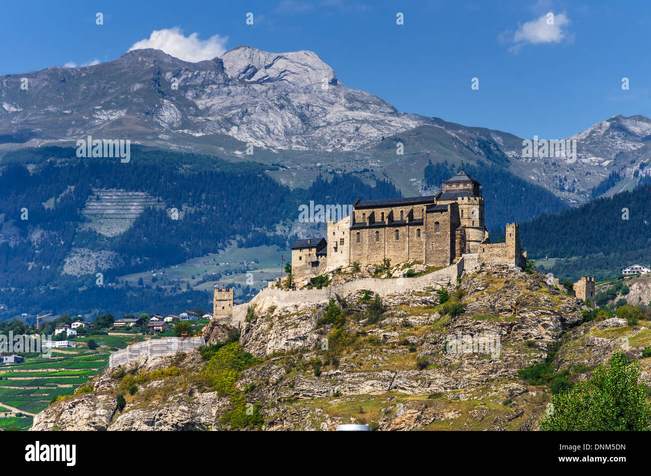 Sion, Switzerland. Notre-Dame de Valere, fortified church in canton of Valais, built in 12th century. Stock Photo