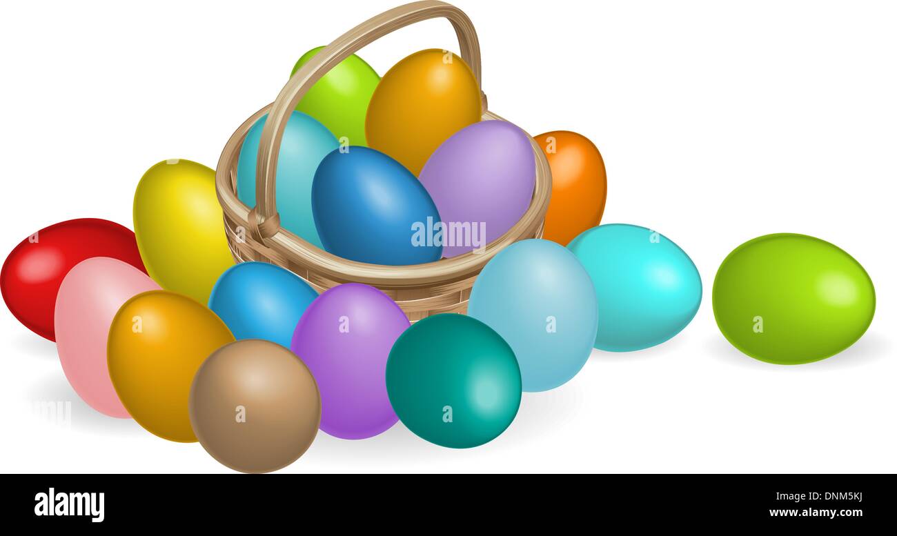 A Basket full of colourful painted Easter eggs Stock Vector