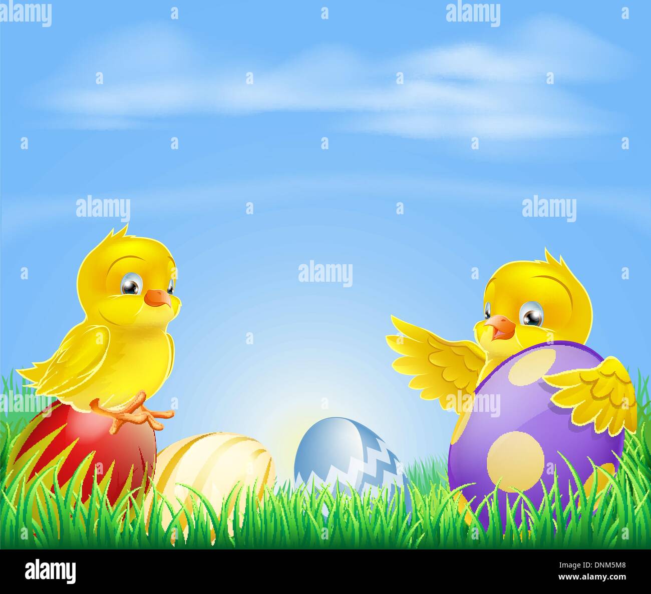 Cute cartoon happy little yellow Easter baby chickens with colorful ...