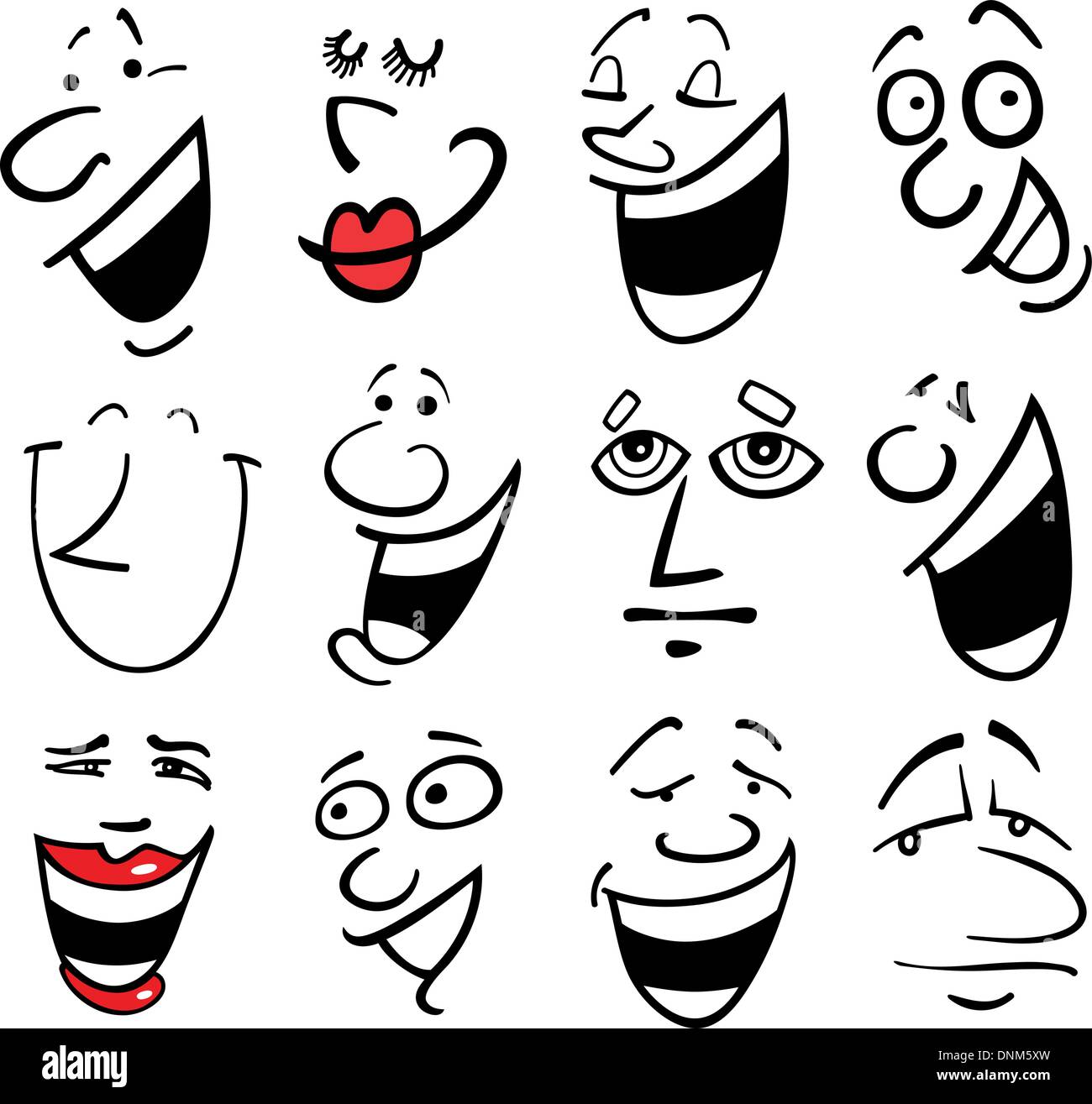 Cartoon faces and emotions for humor or comics design Stock Vector