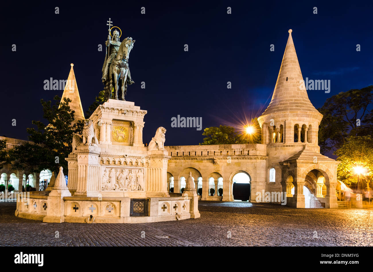 Equestrian statue and monument of Saint Stephen, erected in 1906 by architect Frigyes Schulek in Budapest, Hungary Stock Photo
