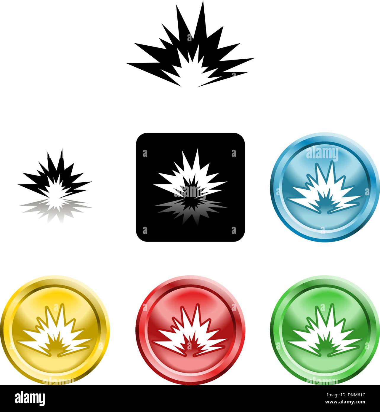 Several versions of an icon symbol of a stylised explosion Stock Vector