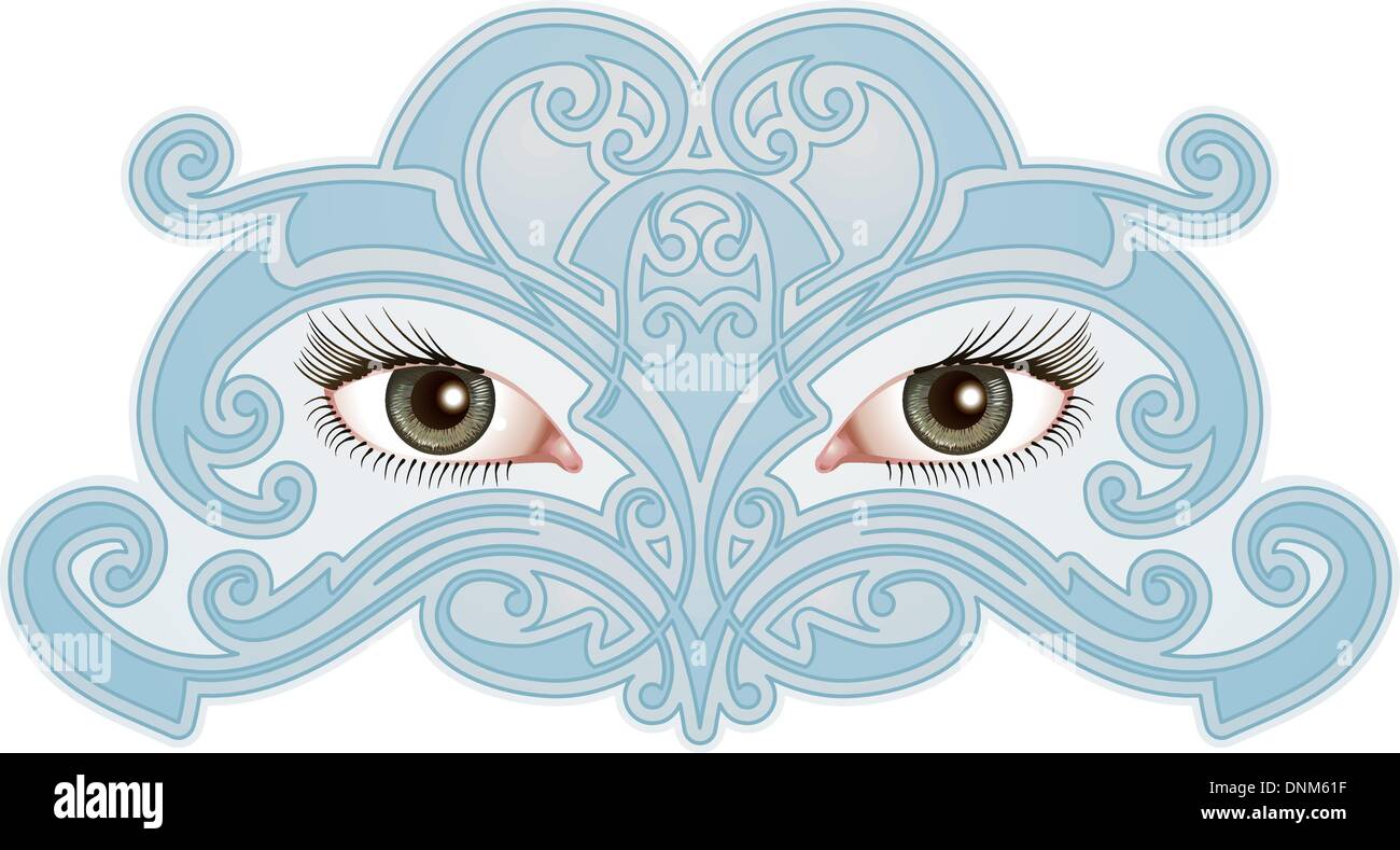 Beautiful eyes surrounded by a mask like pattern Stock Vector