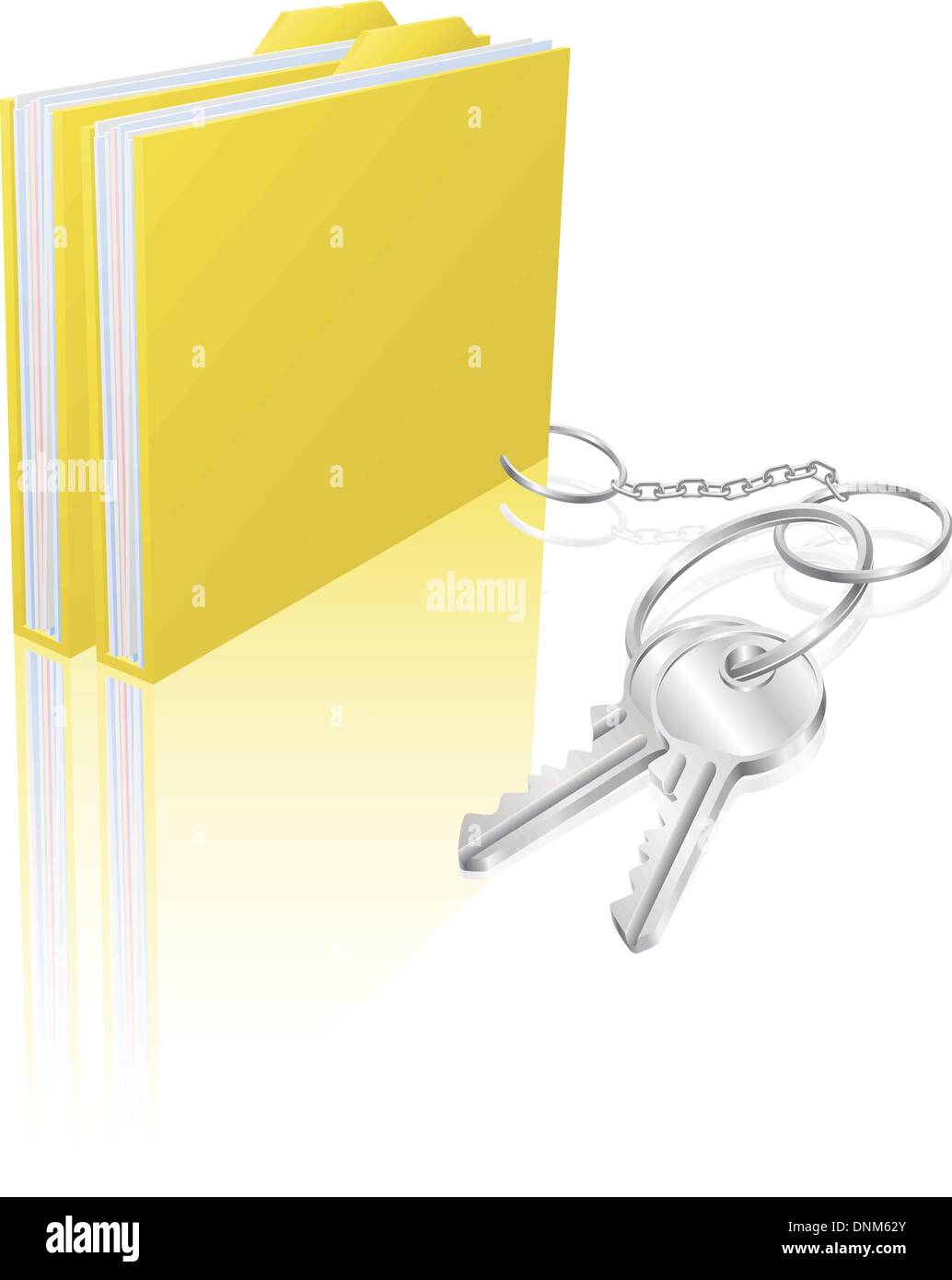 Illustration of file folder attached to keys as a keyring. Concept for secure file storage, access etc. Stock Vector