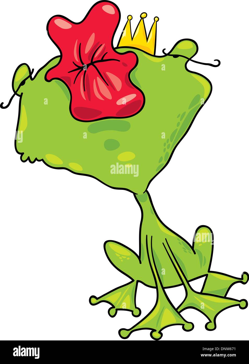 cartoon illustration of funny prince frog kiss Stock Vector