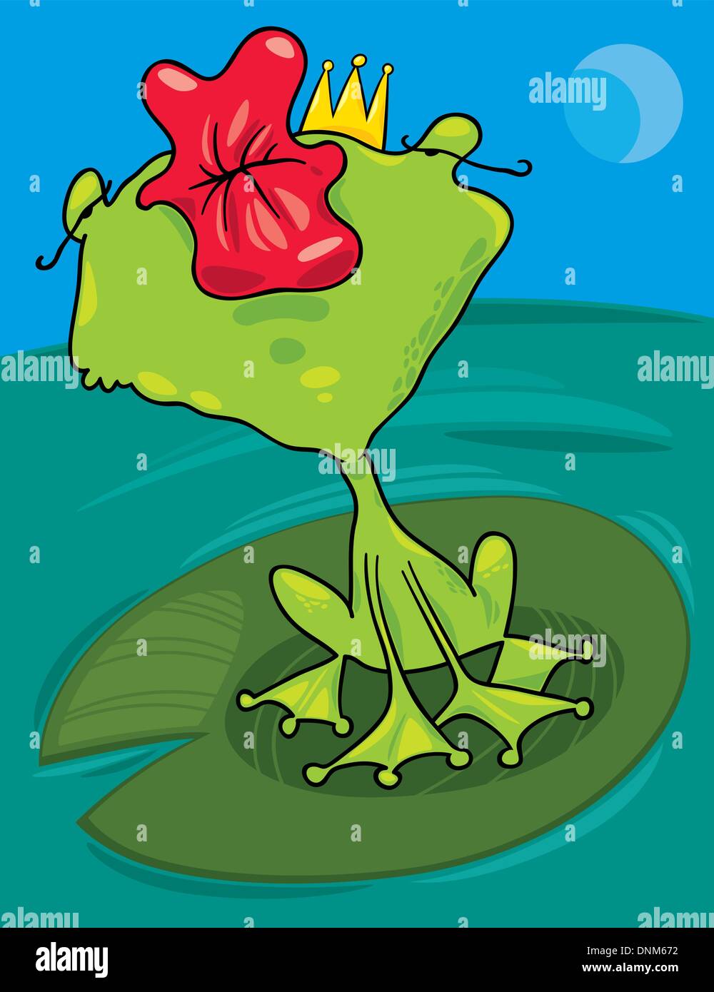 cartoon illustration of funny prince frog kiss Stock Vector