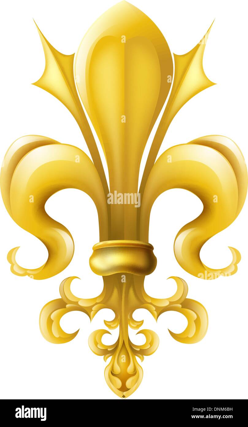 Drawing of fleur-de-lis design motif, a stylized lily or iris. Stock Vector