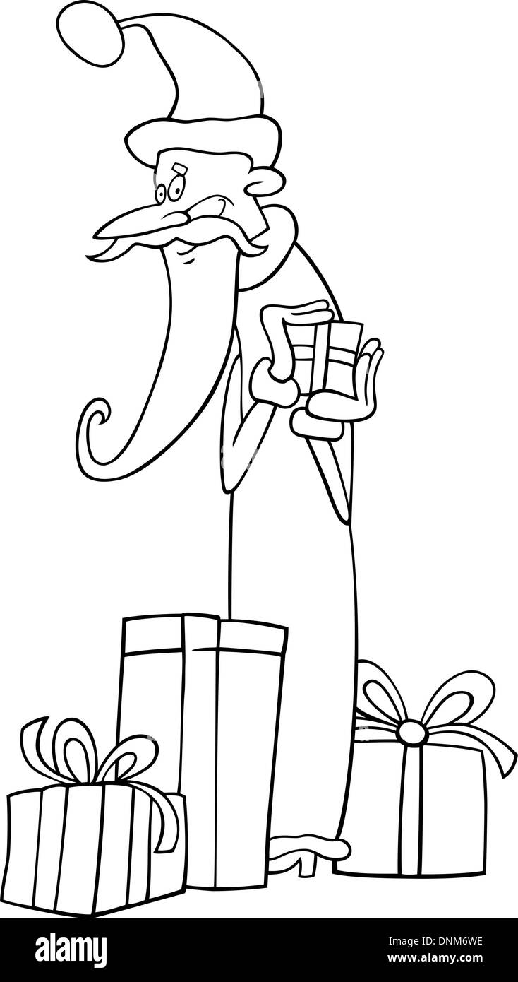 Cartoon Illustration of Funny Santa Claus or Papa Noel with Christmas ...