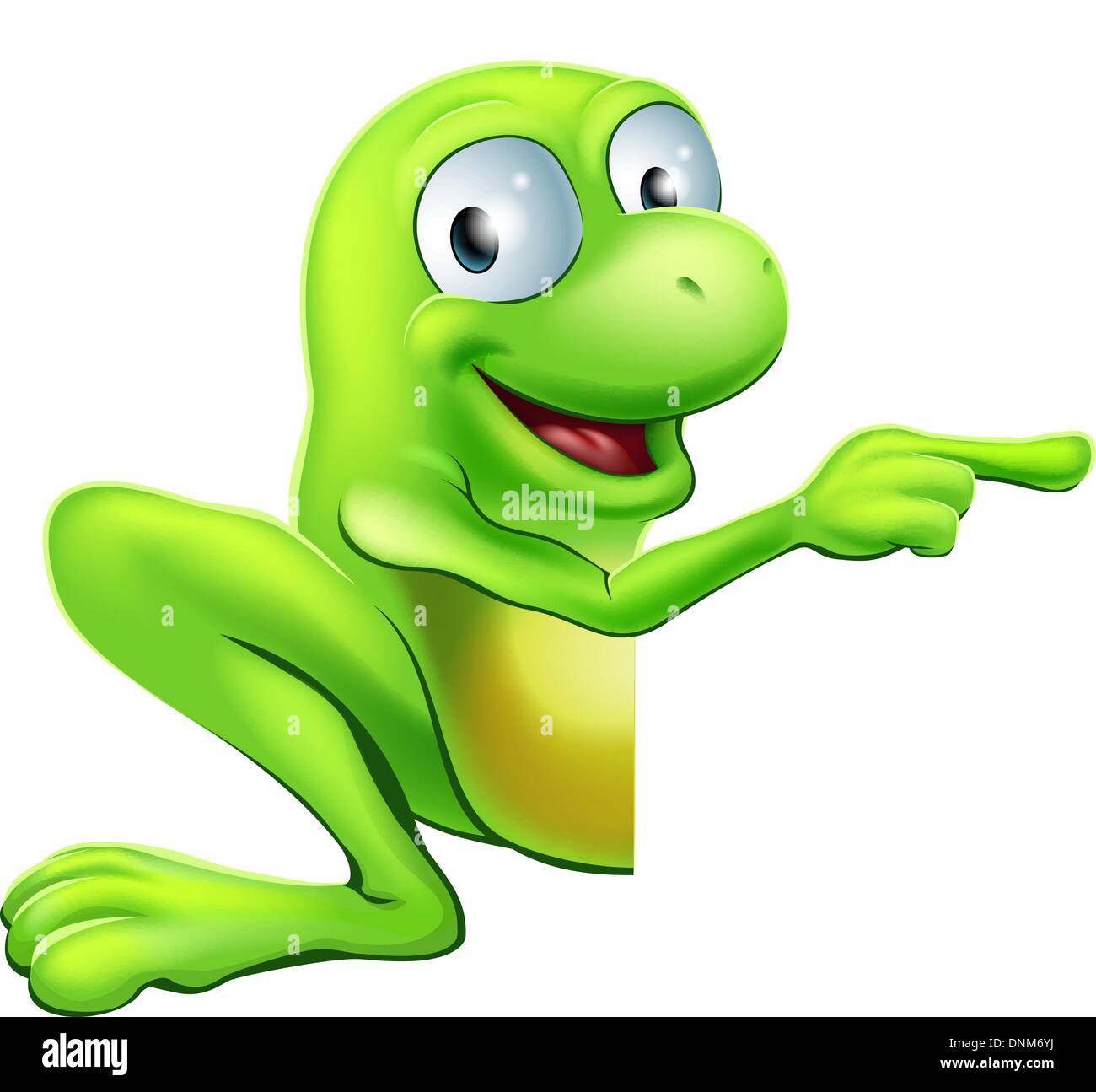An illustration of a cute green happy frog character peeking round a