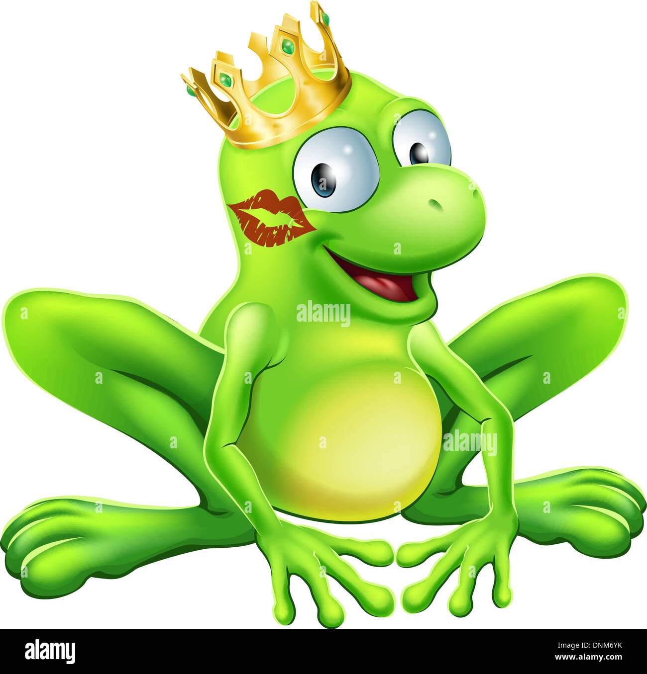 You have to kiss a lot of frogs to find a prince or princess. A frog wearing a crown with red lipstick on his or her cheek Stock Vector