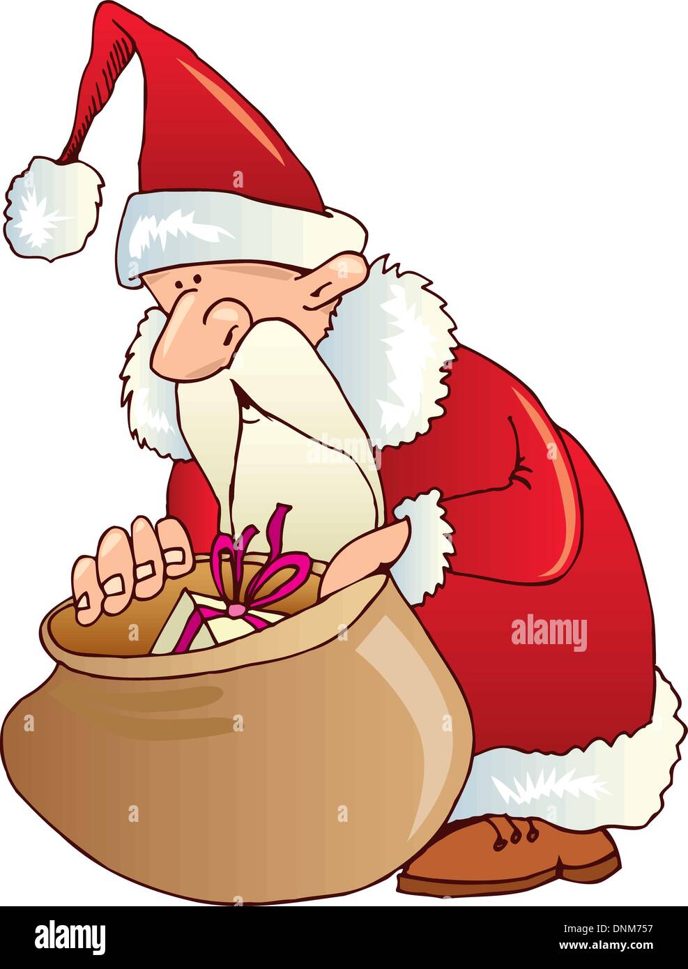 cartoon Illustration of funny santa claus with sack of gifts Stock ...