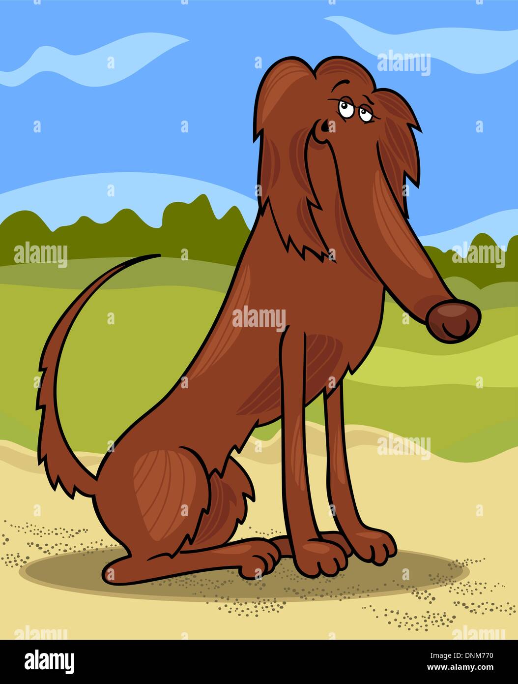 Cartoon Illustration of Funny Purebred Irish Setter Dog against Rural ...