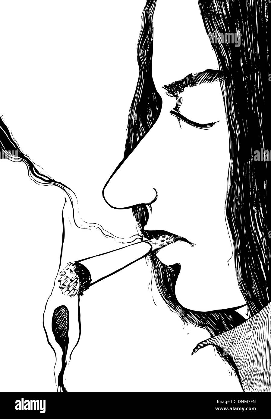 drawing illustration of man burning a cigarette Stock Vector
