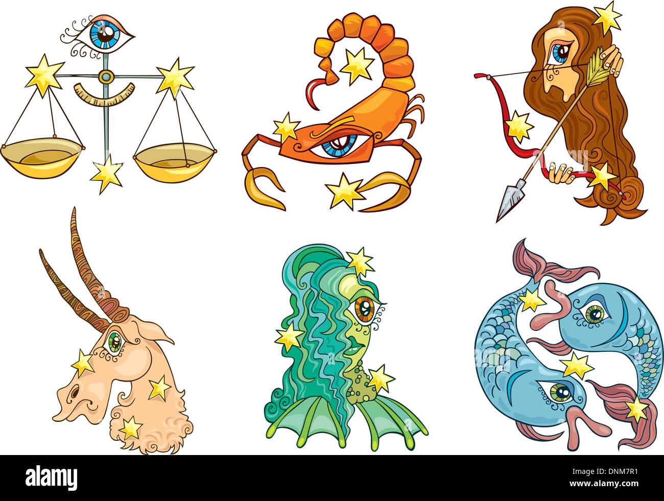 illustration of six zodiac signs from april to september Stock