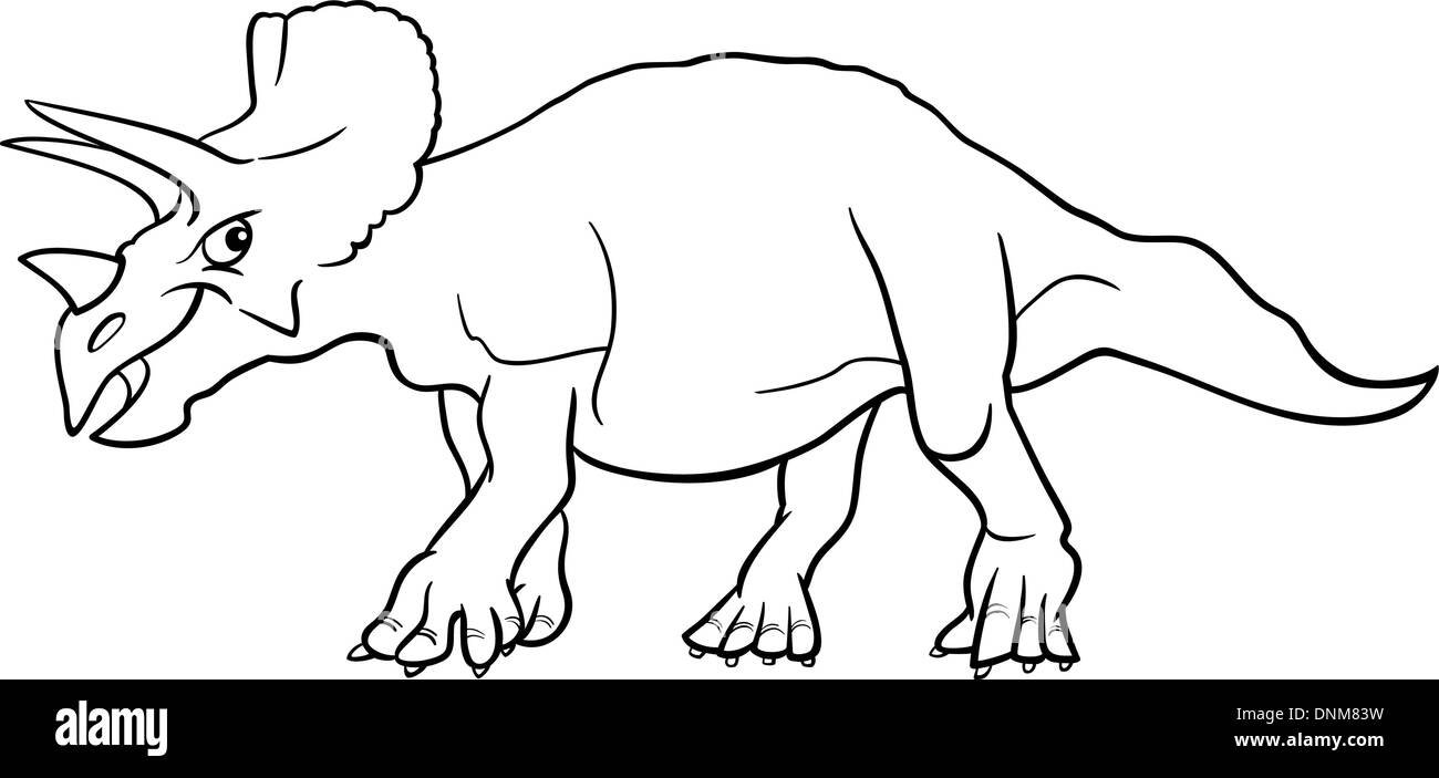 Cartoon Illustration of Triceratops Dinosaur Prehistoric Reptile Species for Coloring Book or Page Stock Vector