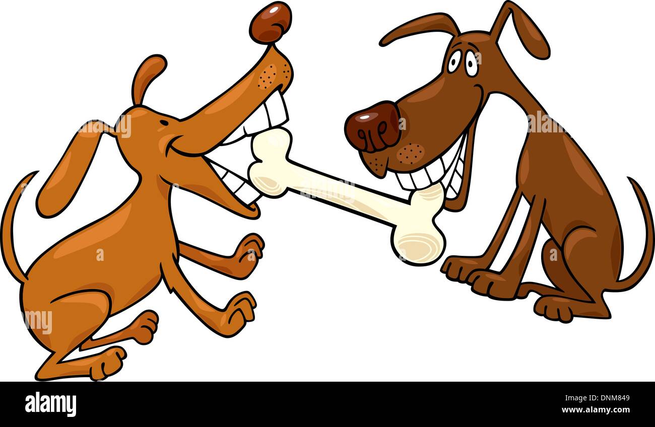 cartoon illustration of two dogs playing with bone Stock Vector Image & Art  - Alamy