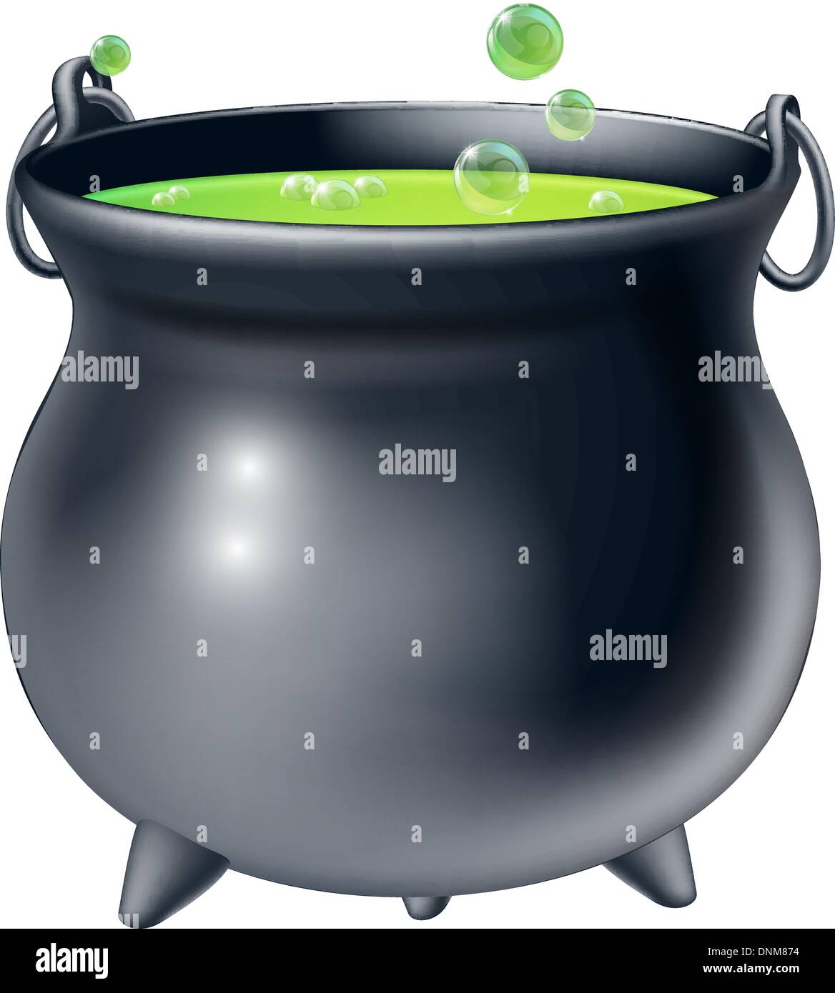 Cartoon Halloween witch's cauldron with green bubbling witch's brew in it Stock Vector