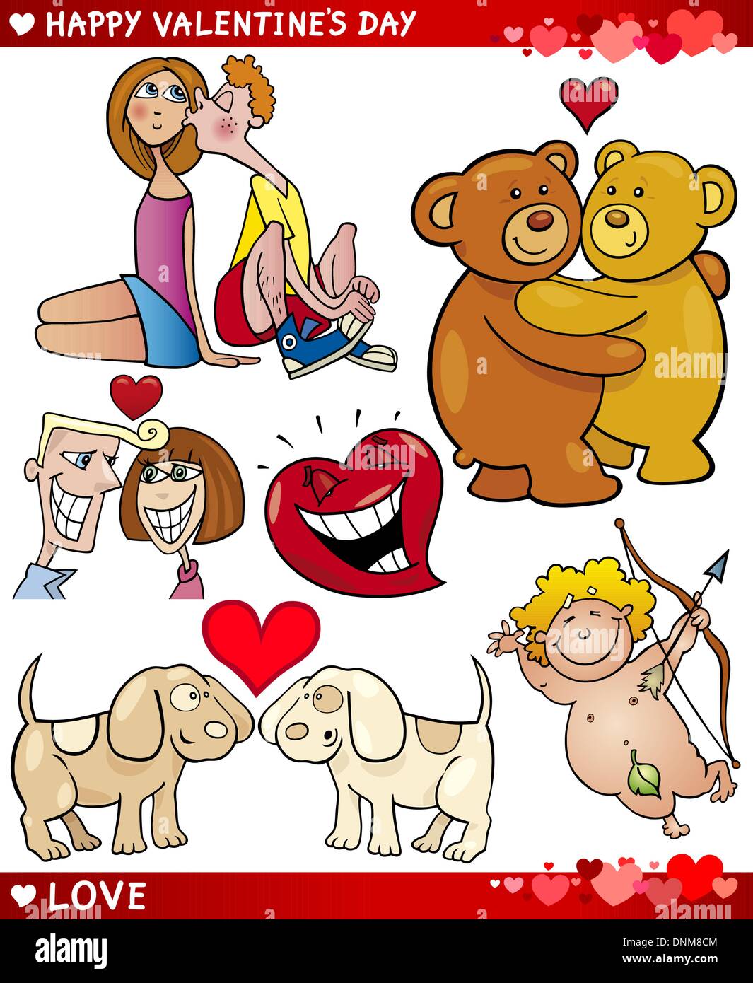 Cartoon Illustration of Cute Valentines Day and Love Themes Collection Set Stock Vector