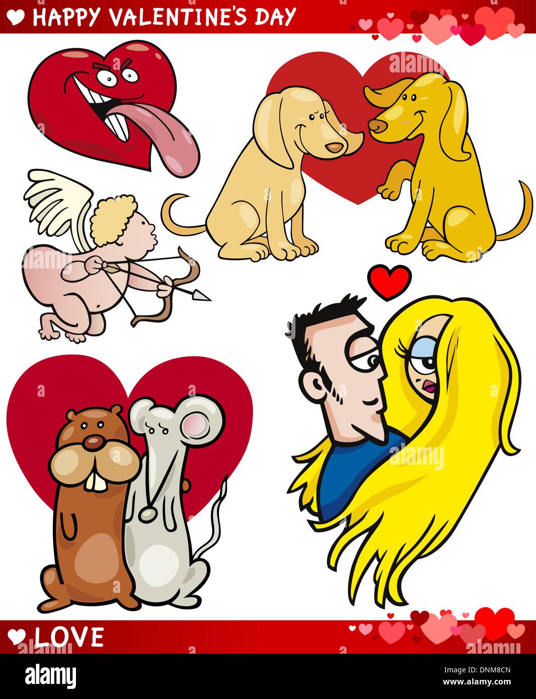 Cartoon Illustration of Cute Valentines Day and Love Themes Collection Set Stock Vector
