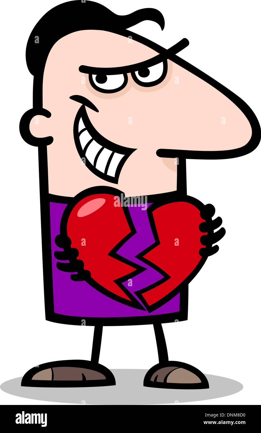 Cartoon St Valentines Illustration of Funny Man Breaking Heart or ...