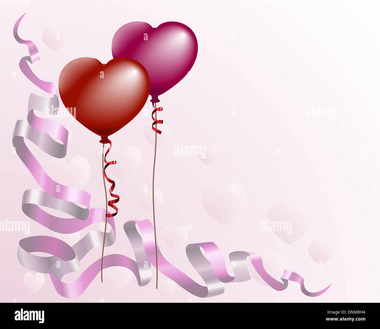 A valentine’s card style background with heart shaped balloons and ...