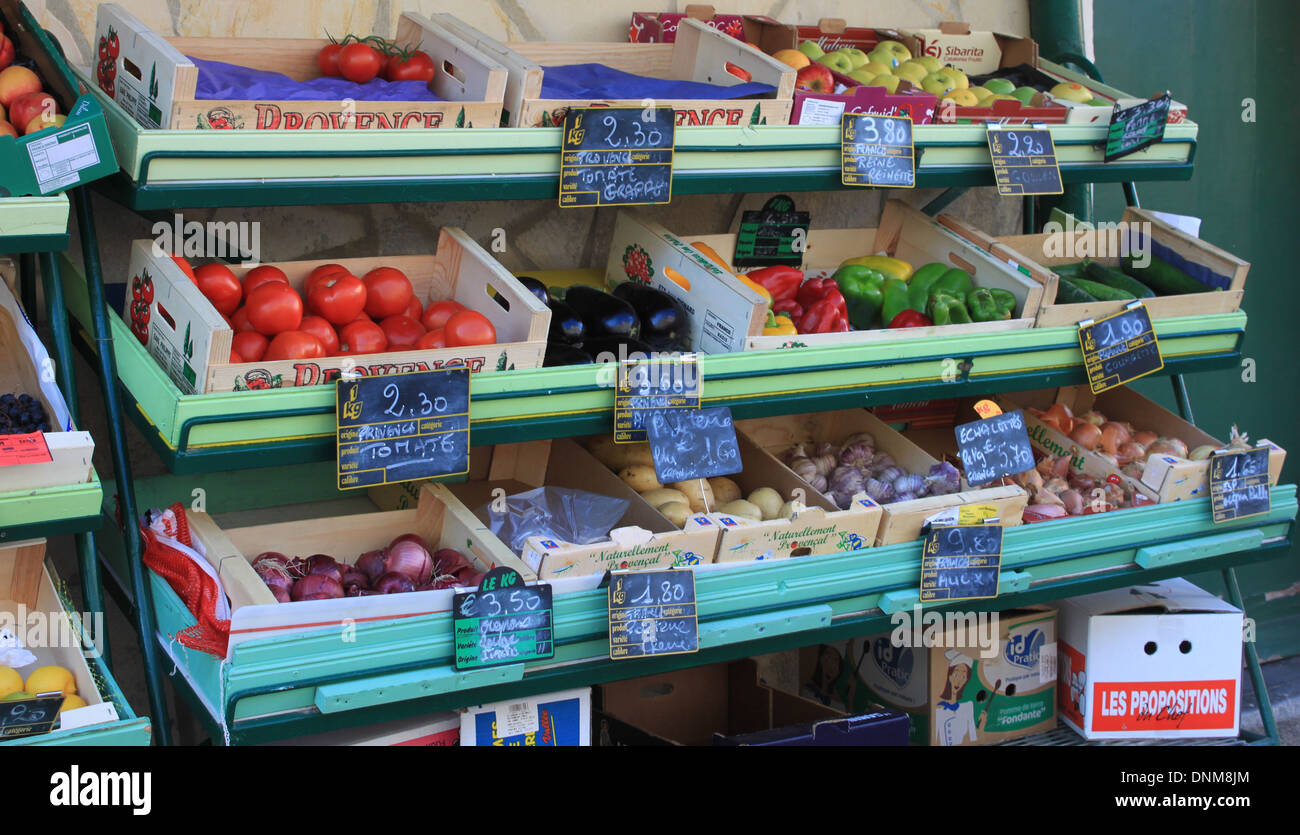 A photograph of a fruit and vegetable market in southern France Stock